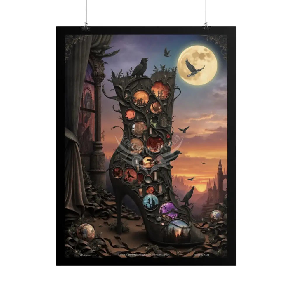 3D Magical Stiletto of Dreams Gothic Magic MulitVerse Pop-Out Black Matte Moon & Sun Scenic Prints Poster