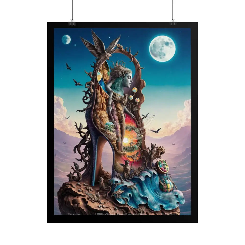 3D Magical Stiletto of Dreams Gothic Magic MulitVerse Pop-Out Black Matte Moon & Sun Scenic Prints Poster