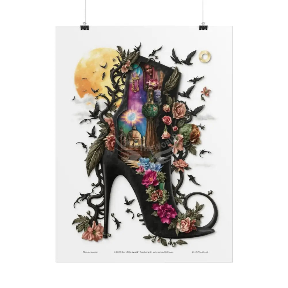 3D Magical Stiletto of Dreams Gothic Magic MulitVerse Pop-Out Black Matte Moon & Sun Scenic Prints Poster