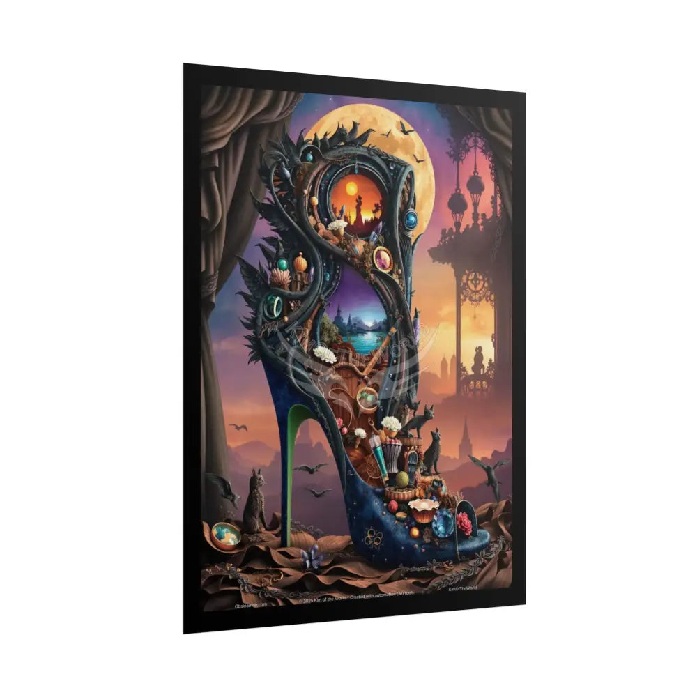 3D Magical Stiletto of Dreams Gothic Magic MulitVerse Pop-Out Black Matte Moon & Sun Scenic Prints Poster