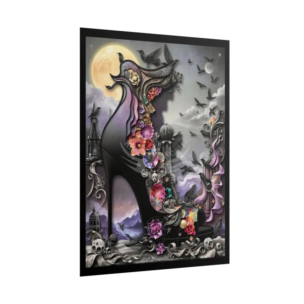 3D Magical Stiletto of Dreams Gothic Magic MulitVerse Pop-Out Black Matte Moon & Sun Scenic Prints Poster