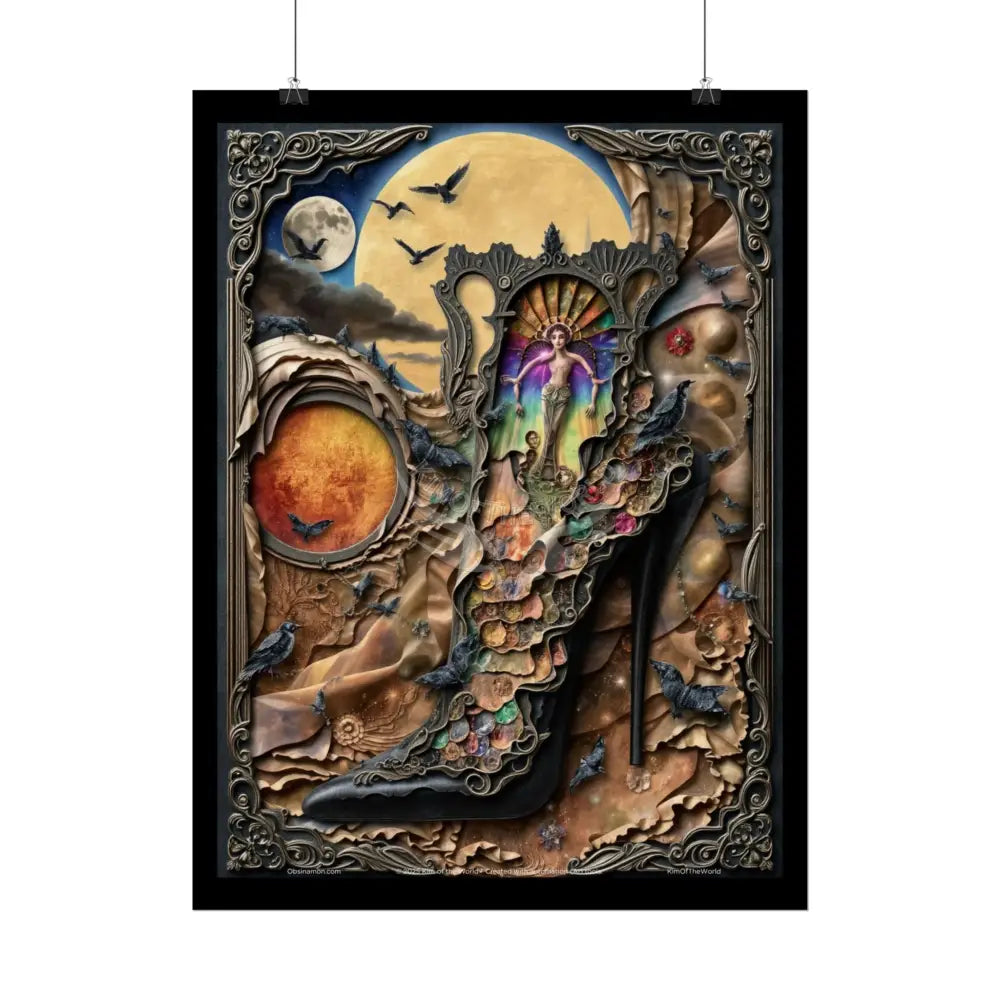 3D Magical Stiletto of Dreams Gothic Magic MulitVerse Pop-Out Black Matte Moon & Sun Scenic Prints Poster