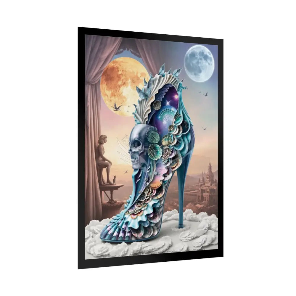 3D Magical Stiletto of Dreams Gothic Magic MulitVerse Pop-Out Black Matte Moon & Sun Scenic Prints Poster