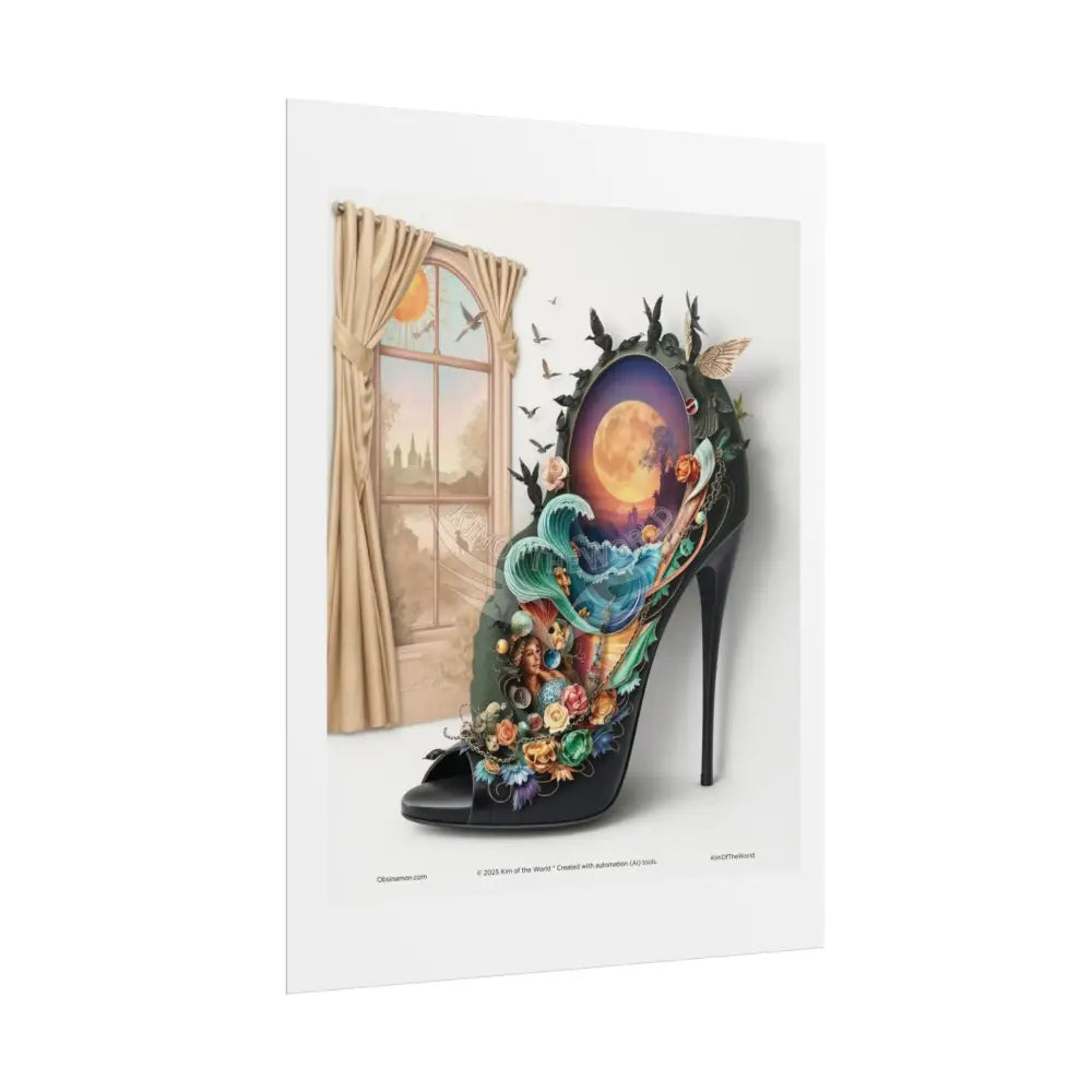 3D Magical Stiletto of Dreams Gothic Magic MulitVerse Pop-Out Black Matte Moon & Sun Scenic Prints Poster