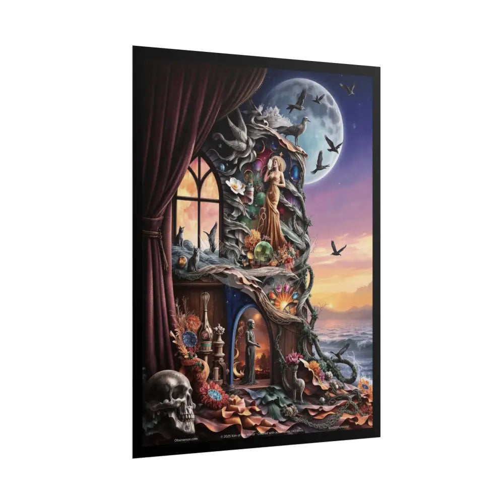 3D Magical Stiletto of Dreams Gothic Magic MulitVerse Pop-Out Black Matte Moon & Sun Scenic Prints Poster