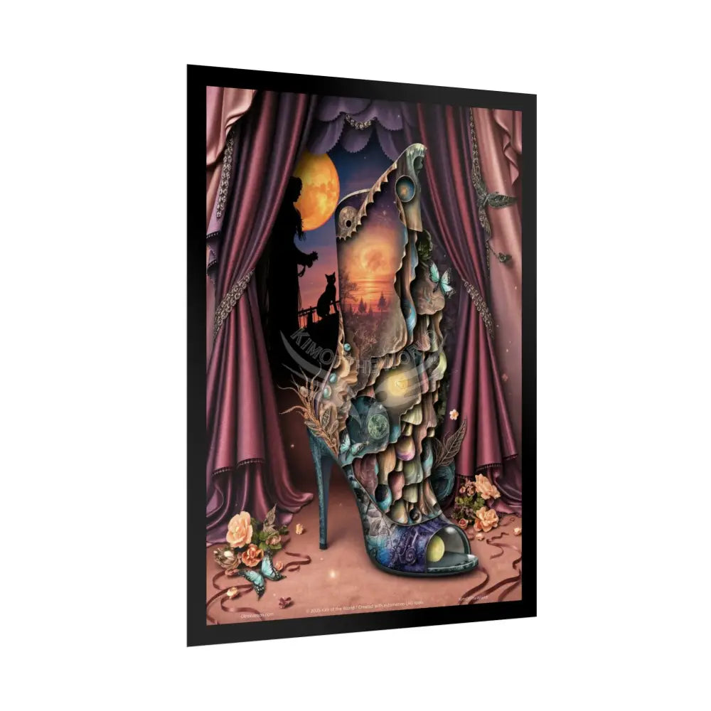 3D Magical Stiletto of Dreams Gothic Magic MulitVerse Pop-Out Black Matte Moon & Sun Scenic Prints Poster