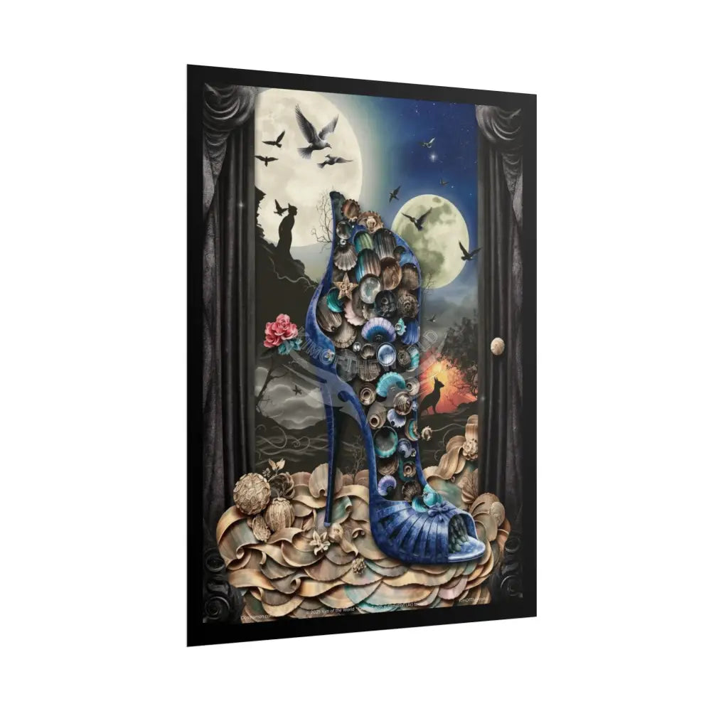 3D Magical Stiletto of Dreams Gothic Magic MulitVerse Pop-Out Black Matte Moon & Sun Scenic Prints Poster