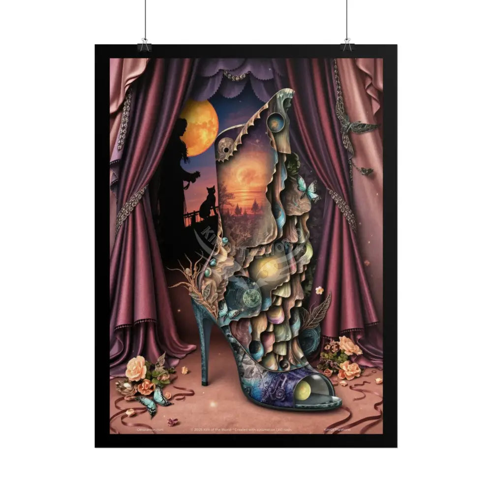 3D Magical Stiletto of Dreams Gothic Magic MulitVerse Pop-Out Black Matte Moon & Sun Scenic Prints Poster