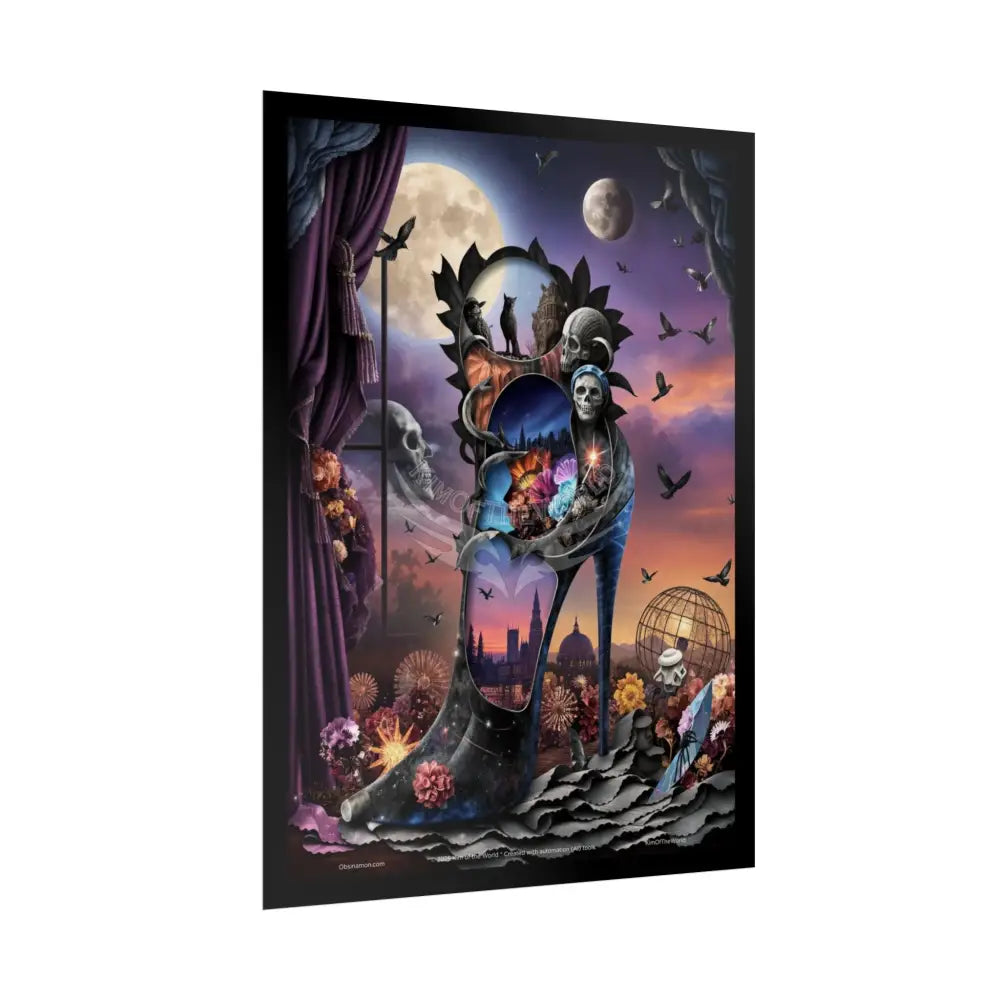 3D Magical Stiletto of Dreams Gothic Magic MulitVerse Pop-Out Black Matte Moon & Sun Scenic Prints Poster