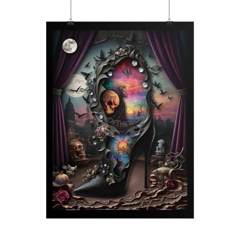 3D Magical Stiletto of Dreams Gothic Magic MulitVerse Pop-Out Black Matte Moon & Sun Scenic Prints Poster