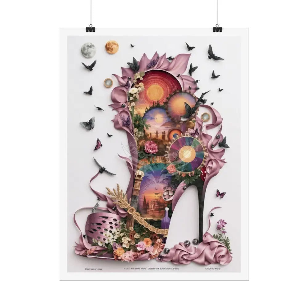 3D Magical Stiletto of Dreams Gothic Magic MulitVerse Pop-Out Black Matte Moon & Sun Scenic Prints Poster