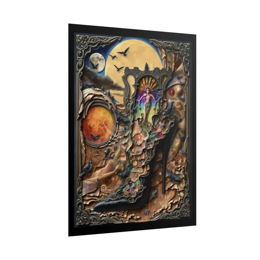 3D Magical Stiletto of Dreams Gothic Magic MulitVerse Pop-Out Black Matte Moon & Sun Scenic Prints Poster