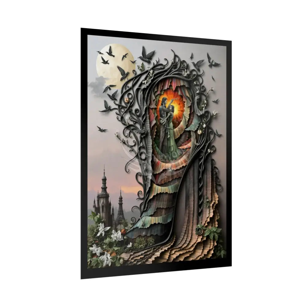 3D Magical Stiletto of Dreams Gothic Magic MulitVerse Pop-Out Black Matte Moon & Sun Scenic Prints Poster