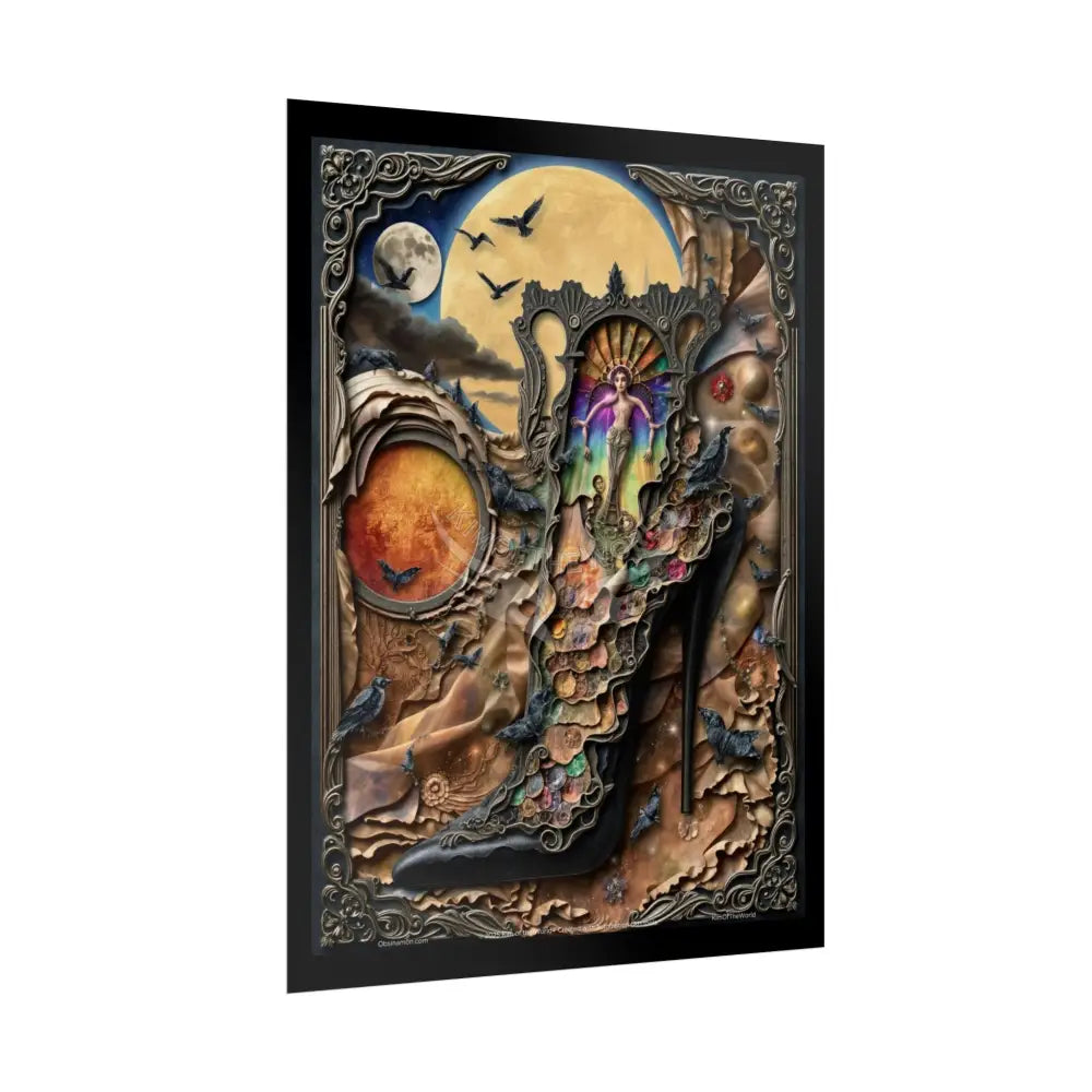 3D Magical Stiletto of Dreams Gothic Magic MulitVerse Pop-Out Black Matte Moon & Sun Scenic Prints Poster