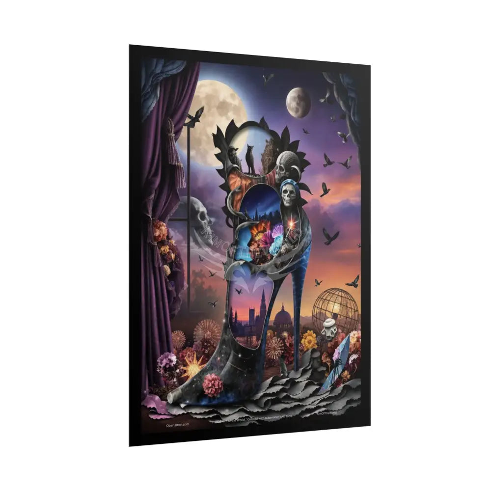 3D Magical Stiletto of Dreams Gothic Magic MulitVerse Pop-Out Black Matte Moon & Sun Scenic Prints Poster