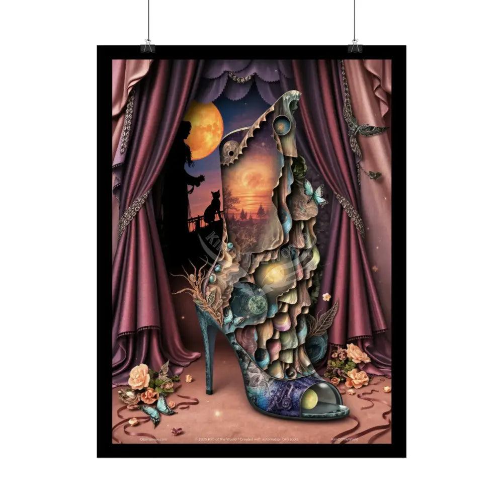 3D Magical Stiletto of Dreams Gothic Magic MulitVerse Pop-Out Black Matte Moon & Sun Scenic Prints Poster