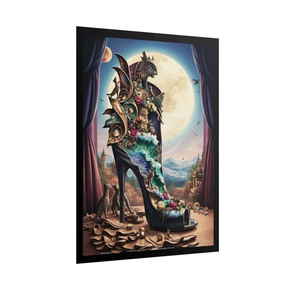 3D Magical Stiletto of Dreams Gothic Magic MulitVerse Pop-Out Black Matte Moon & Sun Scenic Prints Poster