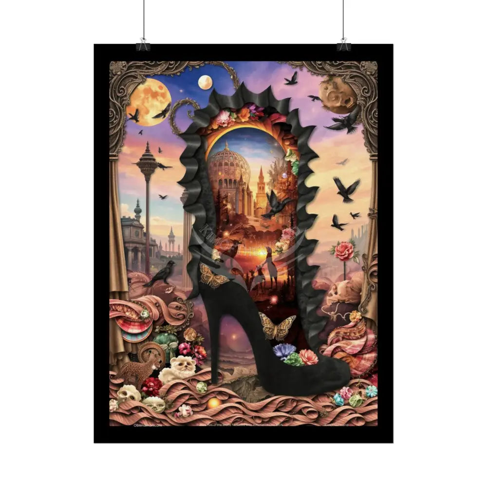 3D Magical Stiletto of Dreams Gothic Magic MulitVerse Pop-Out Black Matte Moon & Sun Scenic Prints Poster