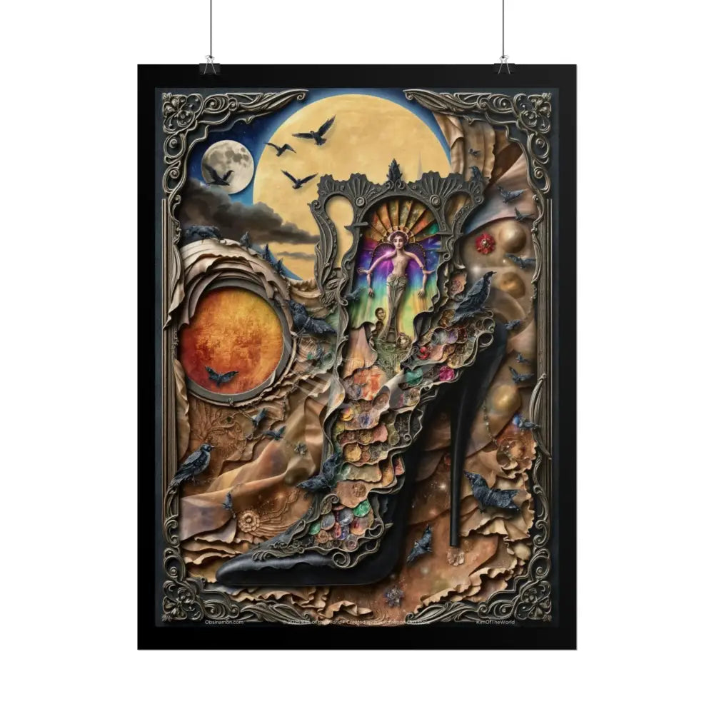 3D Magical Stiletto of Dreams Gothic Magic MulitVerse Pop-Out Black Matte Moon & Sun Scenic Prints Poster