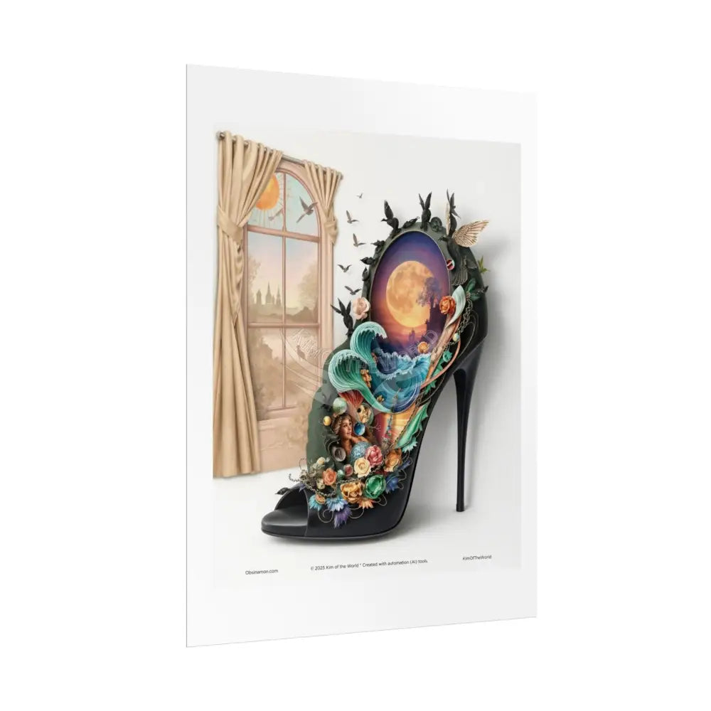 3D Magical Stiletto of Dreams Gothic Magic MulitVerse Pop-Out Black Matte Moon & Sun Scenic Prints Poster