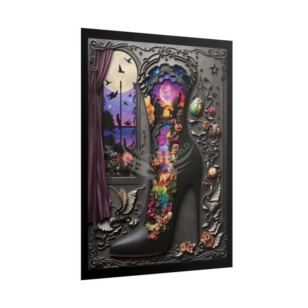 3D Magical Stiletto of Dreams Gothic Magic MulitVerse Pop-Out Black Matte Moon & Sun Scenic Prints Poster