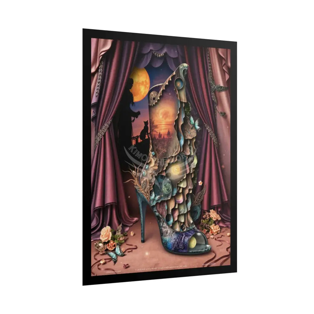 3D Magical Stiletto of Dreams Gothic Magic MulitVerse Pop-Out Black Matte Moon & Sun Scenic Prints Poster