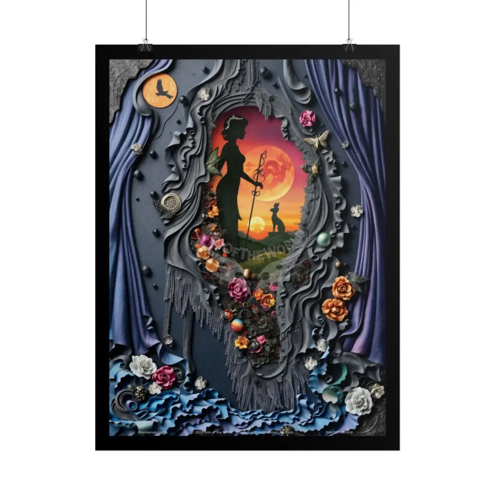 3D Magical Stiletto of Dreams Gothic Magic MulitVerse Pop-Out Black Matte Moon & Sun Scenic Prints Poster