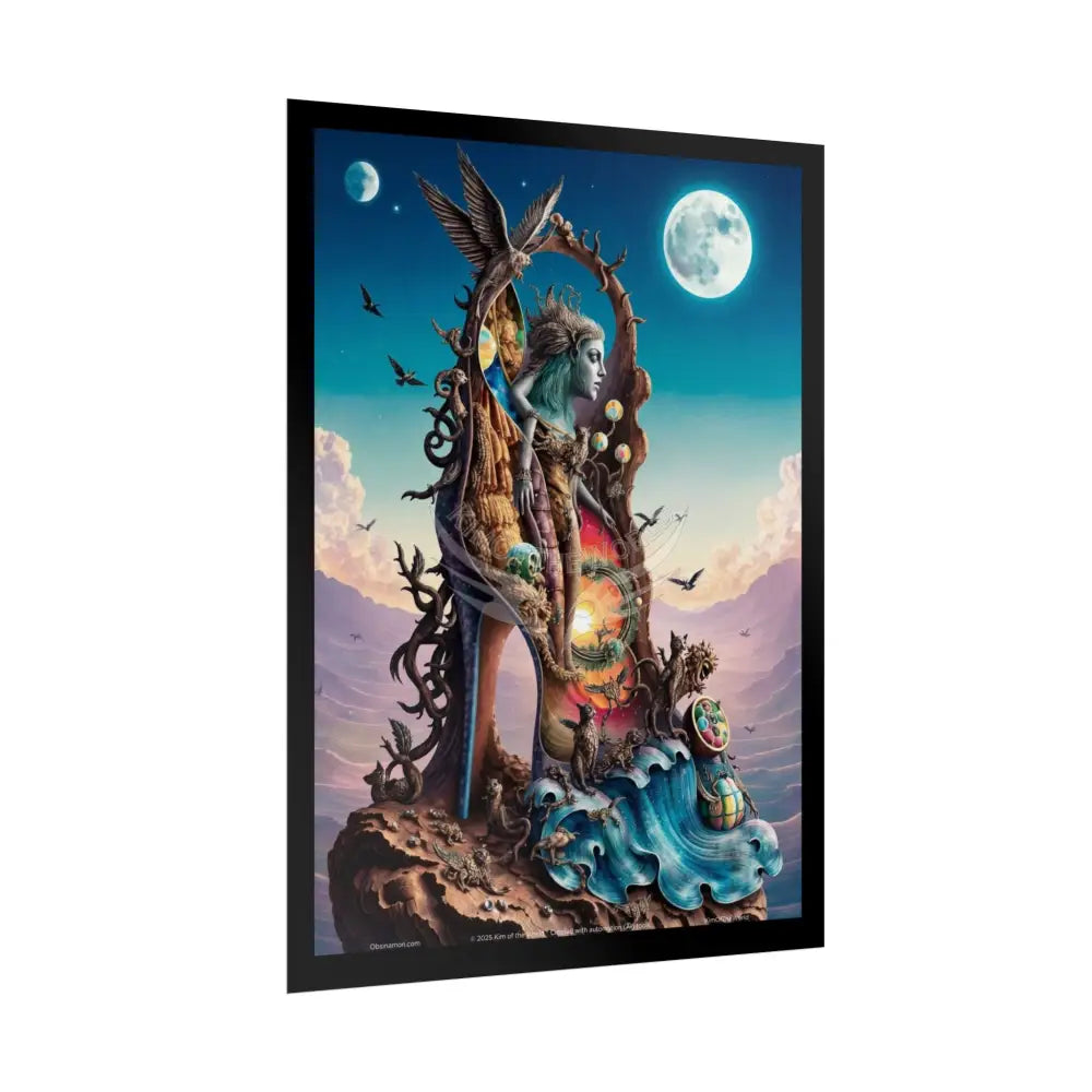 3D Magical Stiletto of Dreams Gothic Magic MulitVerse Pop-Out Black Matte Moon & Sun Scenic Prints Poster