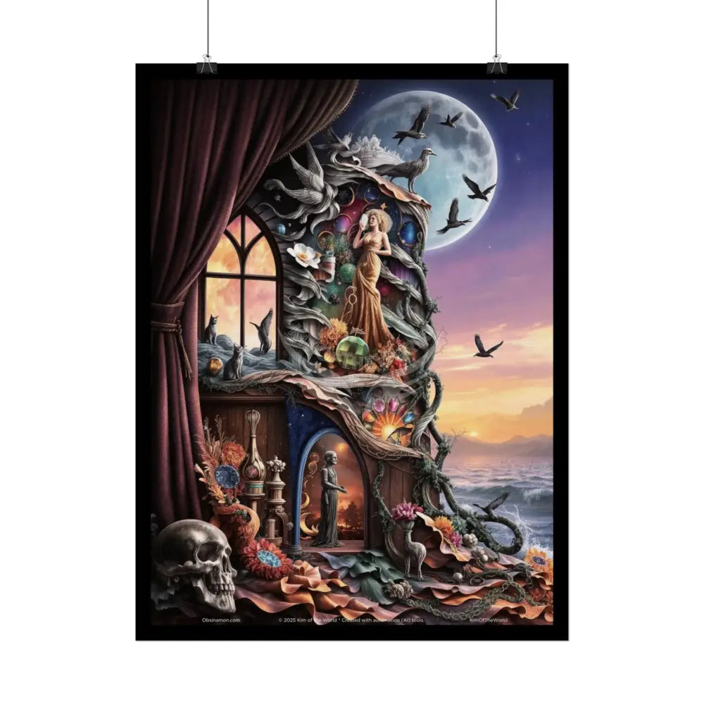3D Magical Stiletto of Dreams Gothic Magic MulitVerse Pop-Out Black Matte Moon & Sun Scenic Prints Poster
