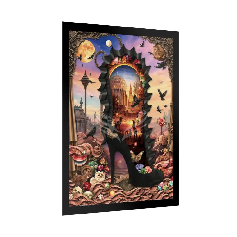 3D Magical Stiletto of Dreams Gothic Magic MulitVerse Pop-Out Black Matte Moon & Sun Scenic Prints Poster