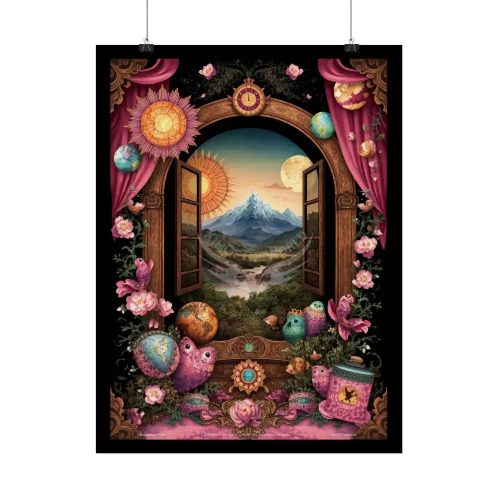 3D Magical Window of Dreams Gothic Magic MulitVerse Pop-Out Black Matte Moon & Sun Scenic Prints Poster