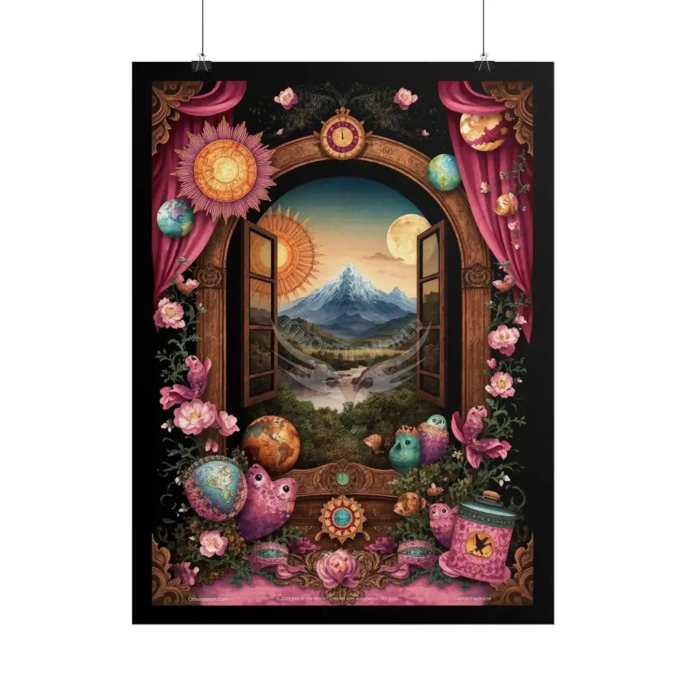 3D Magical Window of Dreams Gothic Magic MulitVerse Pop-Out Black Matte Moon & Sun Scenic Prints Poster