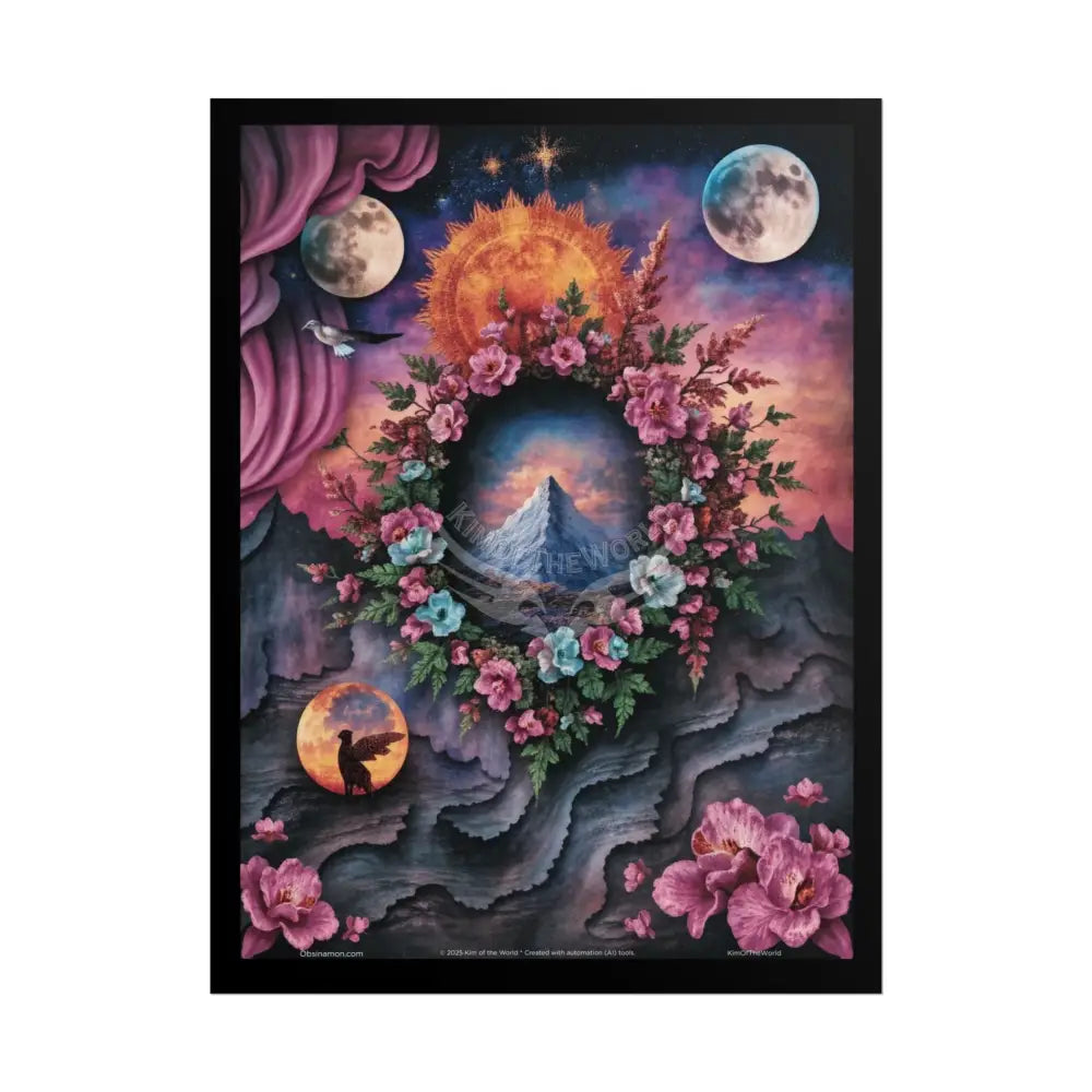 3D Magical Window to Dreams Gothic Magic MulitVerse Pop-Out Black Matte Moon & Sun Scenic Prints 18″ x 24″ (Vertical)