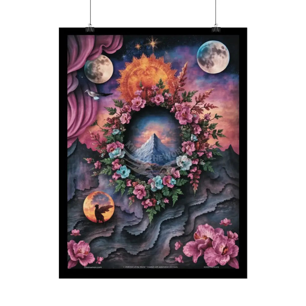 3D Magical Window to Dreams Gothic Magic MulitVerse Pop-Out Black Matte Moon & Sun Scenic Prints Poster