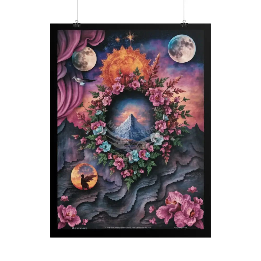 3D Magical Window to Dreams Gothic Magic MulitVerse Pop-Out Black Matte Moon & Sun Scenic Prints Poster