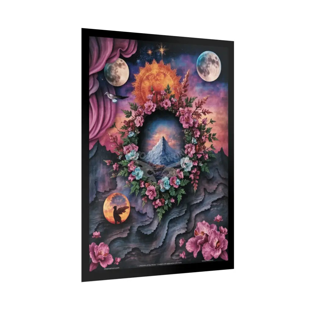 3D Magical Window to Dreams Gothic Magic MulitVerse Pop-Out Black Matte Moon & Sun Scenic Prints Poster