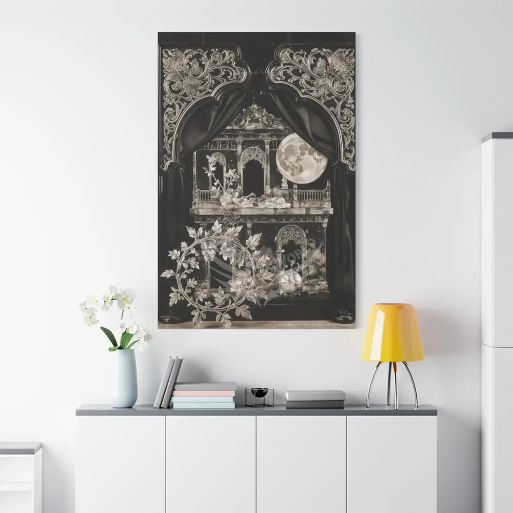 3D Matte Canvas Print Black and White Moon — Laced Multi-Dimensional Wall Art Canvas
