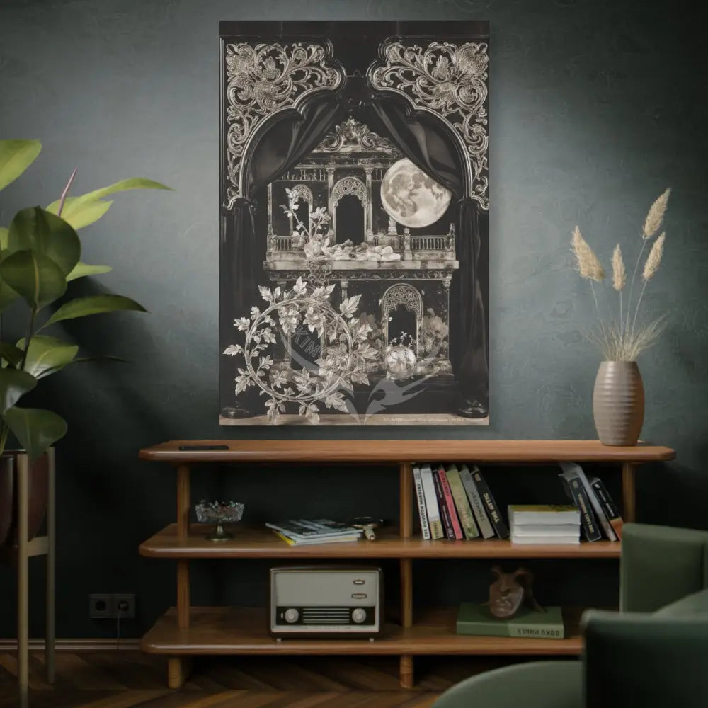 3D Matte Canvas Print Black and White Moon — Laced Multi-Dimensional Wall Art Canvas