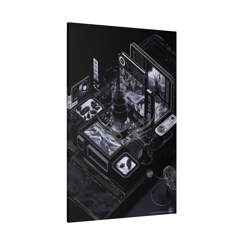 3D Modern Tech Black Iridescent Block Canvas Print — Dimensional Wall Art Canvas