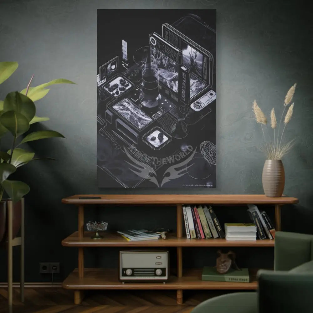 3D Modern Tech Black Iridescent Block Canvas Print — Dimensional Wall Art Canvas
