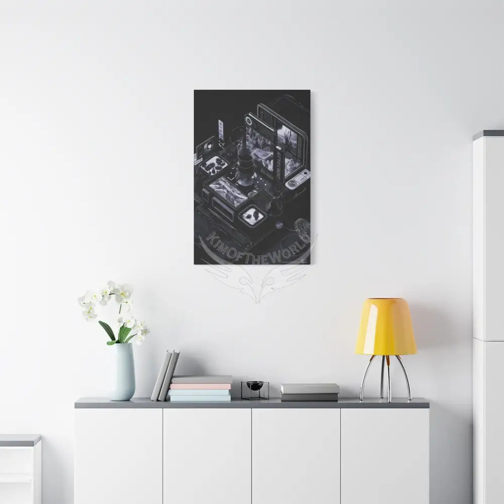 3D Modern Tech Black Iridescent Block Canvas Print — Dimensional Wall Art Canvas