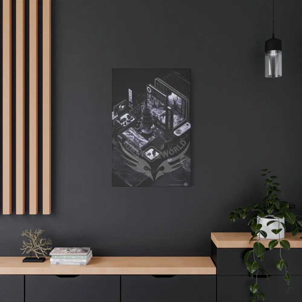 3D Modern Tech Black Iridescent Block Canvas Print — Dimensional Wall Art Canvas