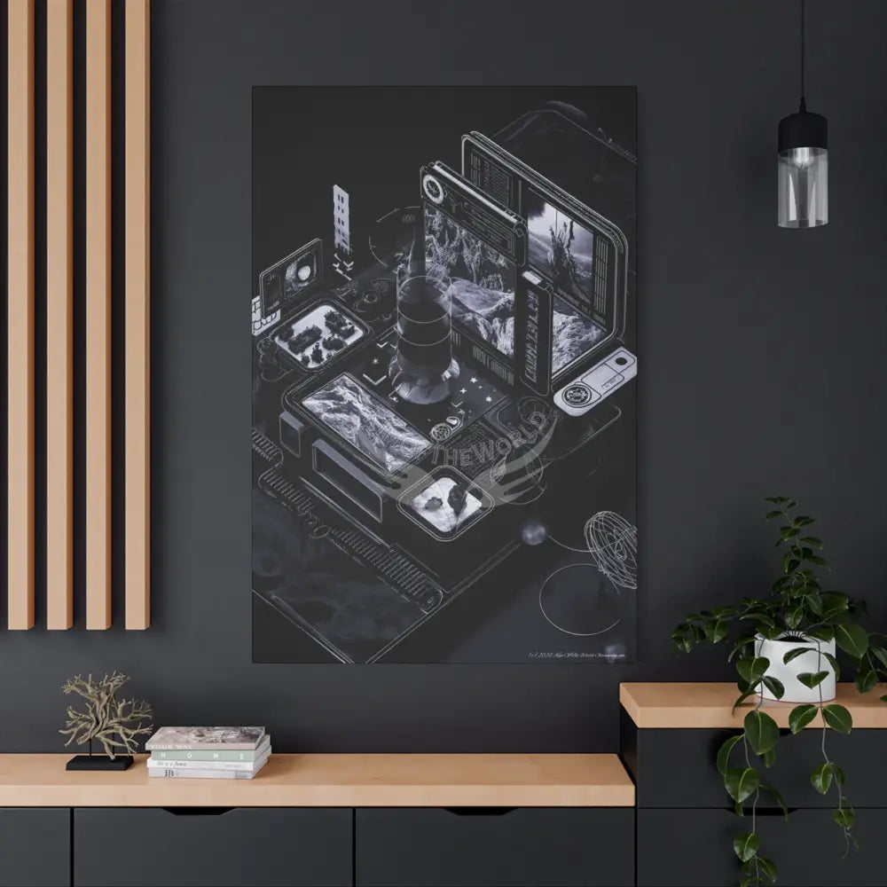 3D Modern Tech Black Iridescent Block Canvas Print — Dimensional Wall Art Canvas