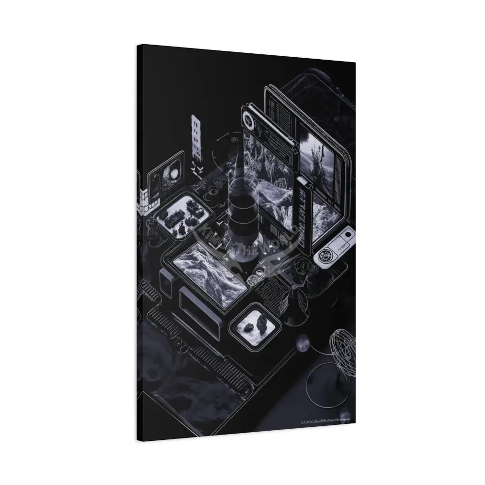 3D Modern Tech Black Iridescent Block Canvas Print — Dimensional Wall Art Canvas
