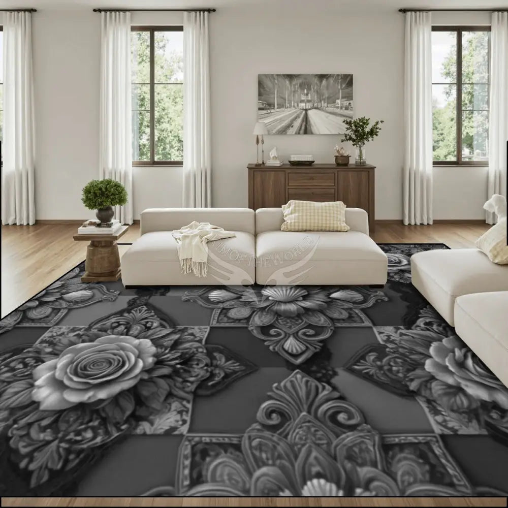 3D Monotone Grey Black White Checkerboard Patch Print Large Area Rug Floor Carpet - 12 ft x 10 ft - (Ratio 4:3)