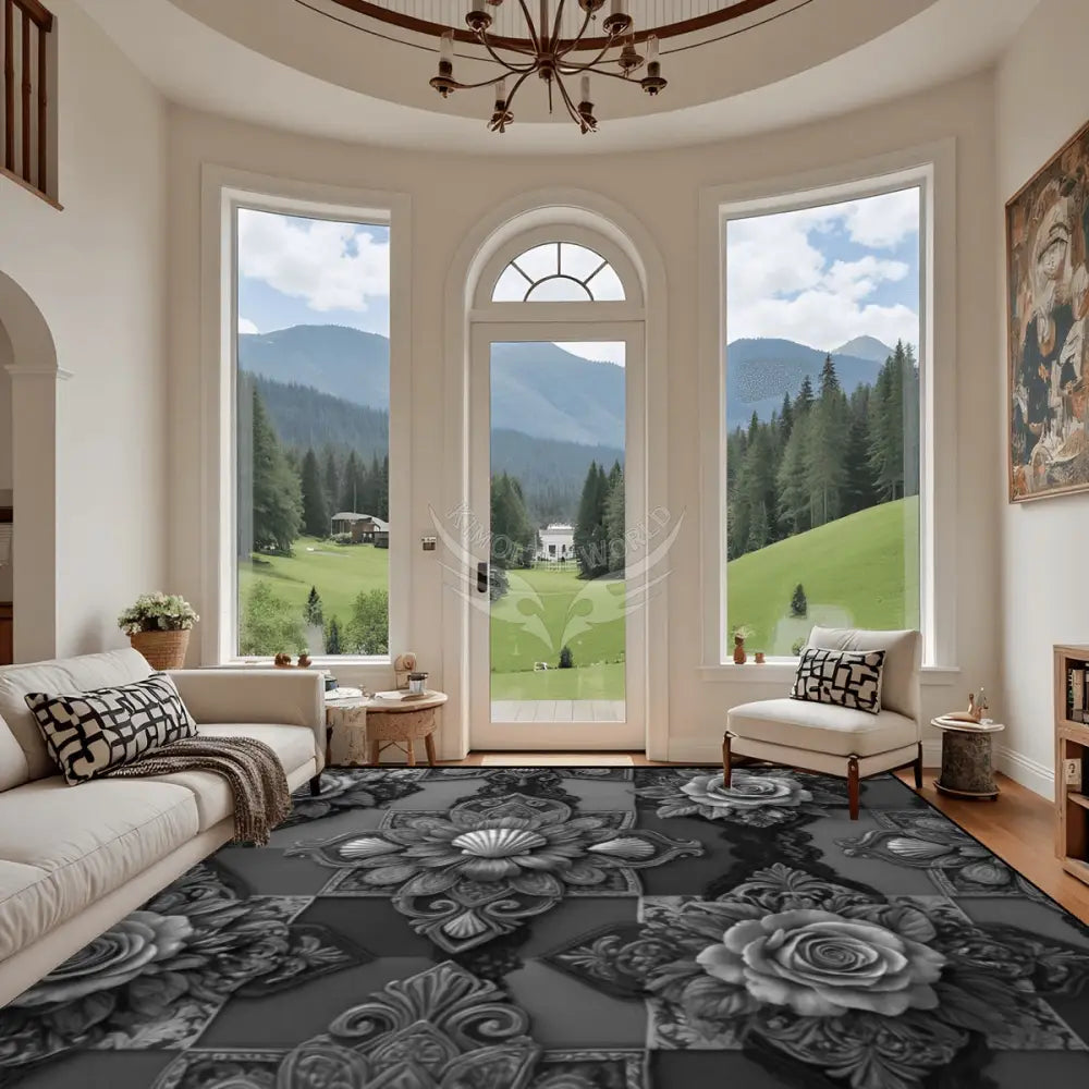 3D Monotone Grey Black White Checkerboard Patch Print Large Area Rug Floor Carpet - 12 ft x 10 ft - (Ratio 4:3)