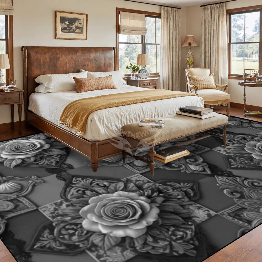 3D Monotone Grey Black White Checkerboard Patch Print Large Area Rug Floor Carpet - 12 ft x 10 ft - (Ratio 4:3)