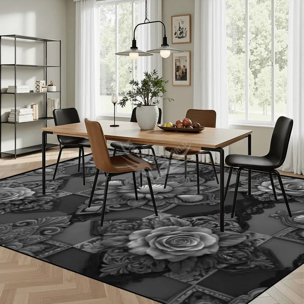 3D Monotone Grey Black White Checkerboard Patch Print Large Area Rug Floor Carpet - 12 ft x 10 ft - (Ratio 4:3)