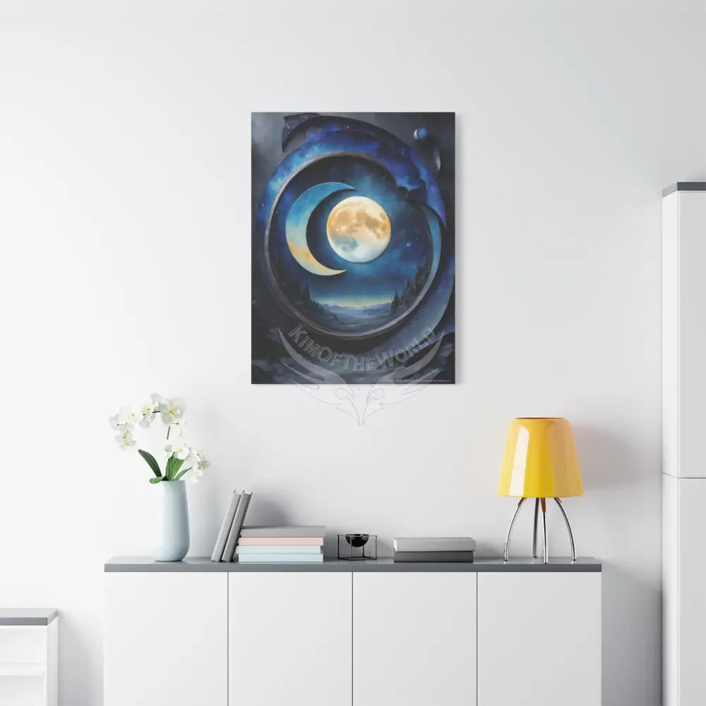 3D Moon Scene Matte Canvas Print — Oil Paint Style Stretched Wall Art Canvas