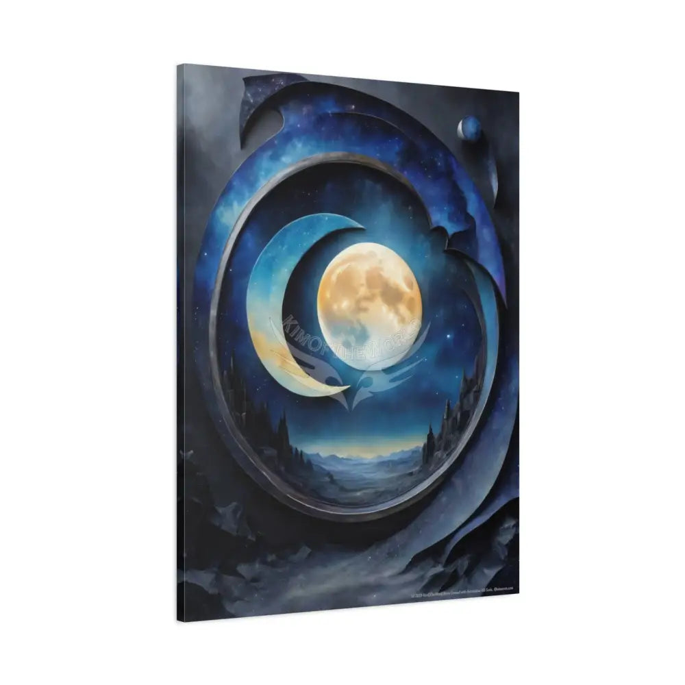 3D Moon Scene Matte Canvas Print — Oil Paint Style Stretched Wall Art Canvas